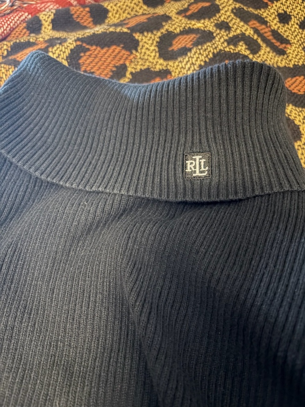 Ralph Lauren Men’s Black Ribbed Turtleneck with RLL Patch